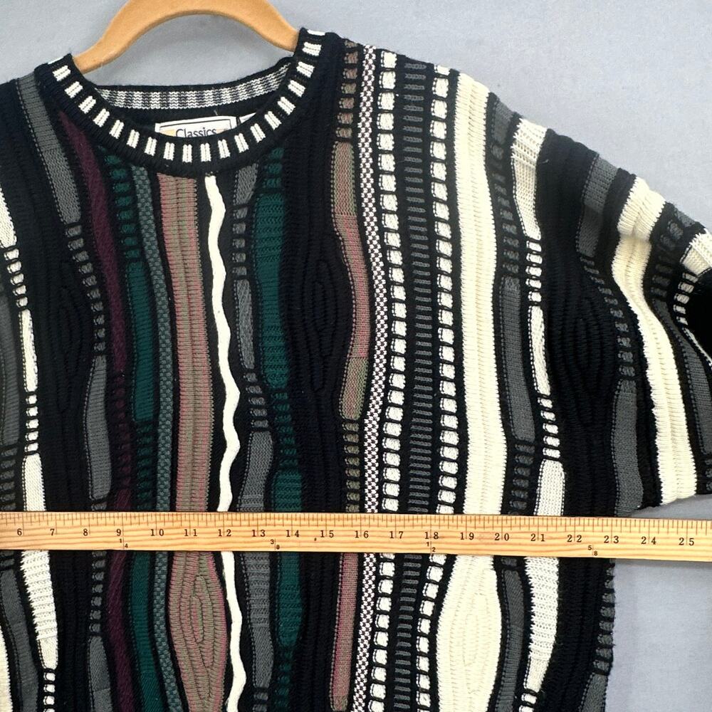 VTG 90s Textured Sweater Mens Lg Multicolor Acrylic Knit Pullover Bold Abstract - Picture 12 of 15